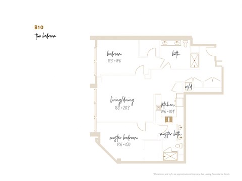 Floor plan for 2 beds, 2 baths, 1604 sqft